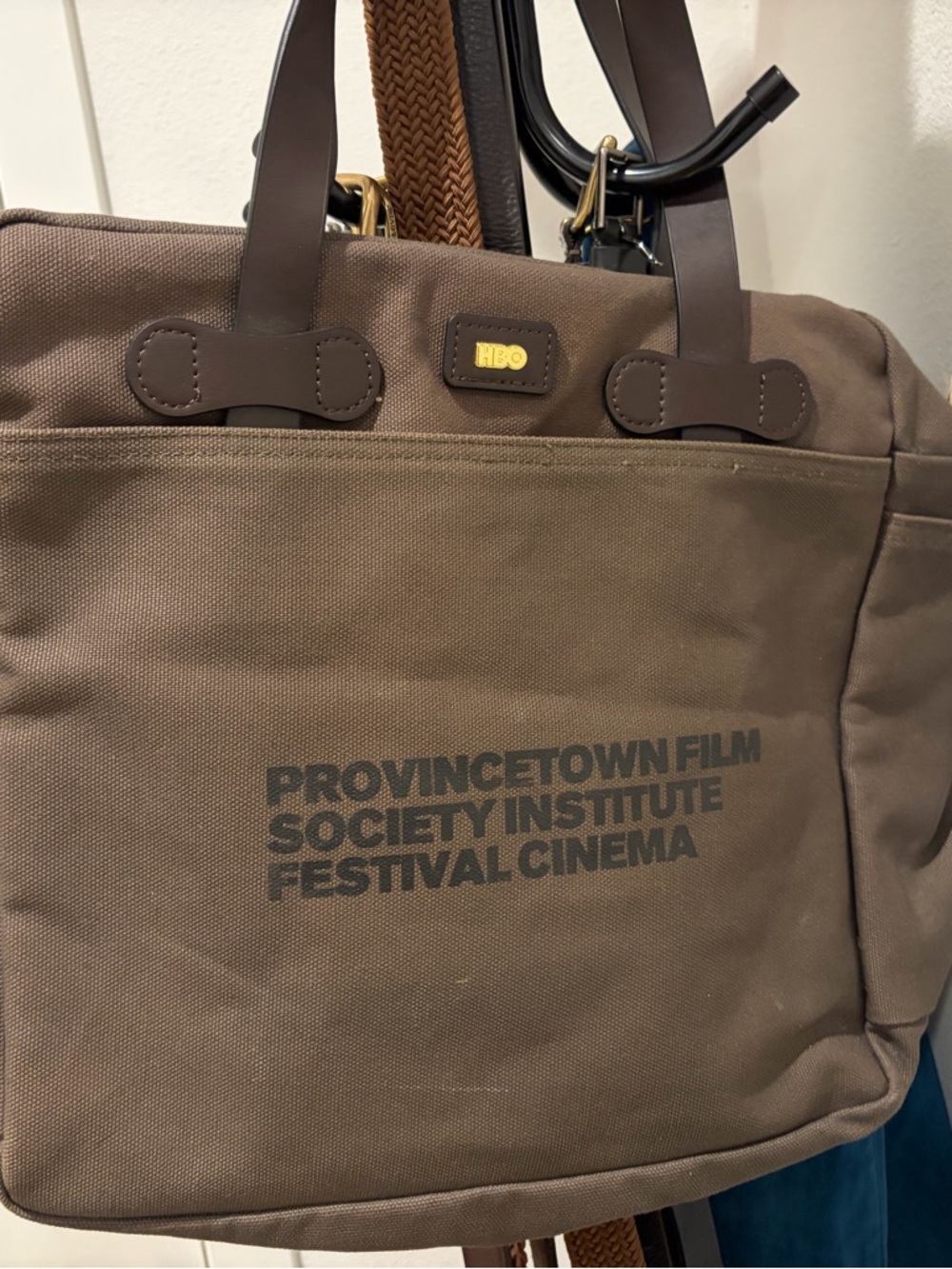 HBO Brown Canvas Briefcase Tote with Leather Handles